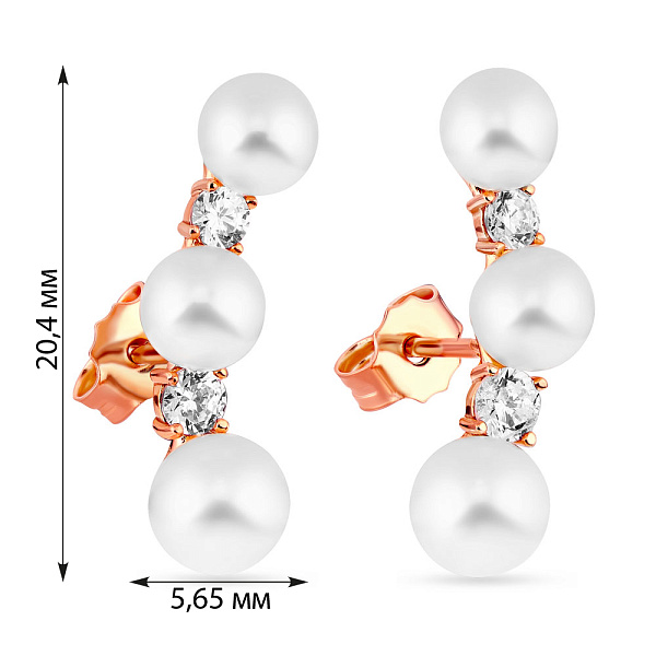 Серьги-пусеты из золота с жемчугом и фианитами (арт. 107919прлб) – изображение 3
