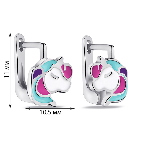 Серебряные детские сережки Единорог (арт. 7502/4557е) – изображение 2