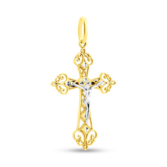 Крестик с распятием из желтого и белого золота (арт. 500550жб)