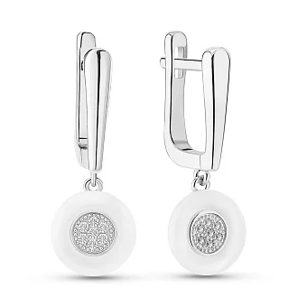 Срібні сережки з керамікою та фіанітами (арт. 7502/1154434кмб)