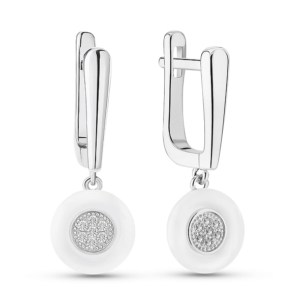 Срібні сережки з керамікою та фіанітами (арт. 7502/1154434кмб) – зображення 1