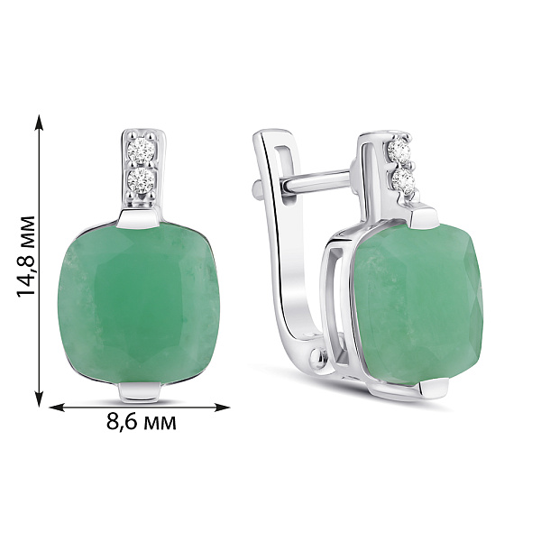 Срібні сережки зі смарагдом і фіанітами (арт. 7502/2192541Изм) – зображення 2