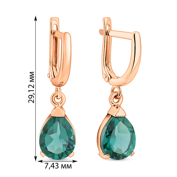 Сережки-подвески из красного золота с кварцем (арт. 110145Пз) – изображение 3