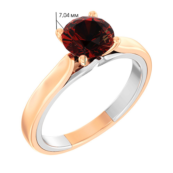 Каблучка з комбінованого золота з гранатом (арт. 140809Пкбк) – зображення 4