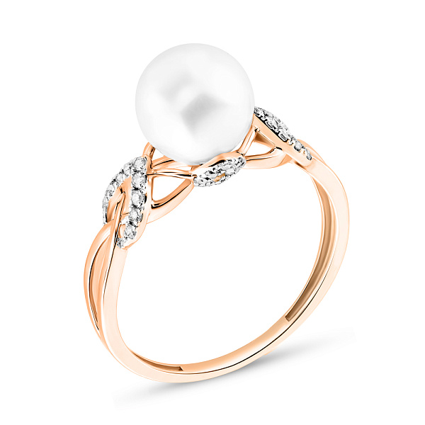 Кольцо с жемчугом и бриллиантами из красного золота (арт. К011107) – изображение 1