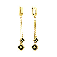 Фото Золотые серьги-подвески "Клевер" с эмалью (арт. 107374жеч)