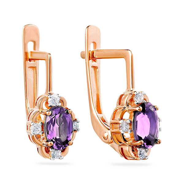 Сережки з червоного золота з аметистом і фіанітами (арт. 110425Па) – зображення 1