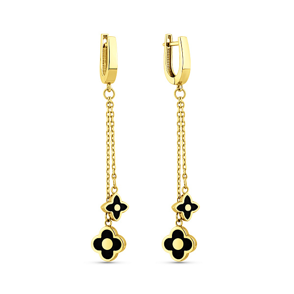 Серьги-подвески из желтого золота с эмалью (арт. 107374жеч) – изображение 1