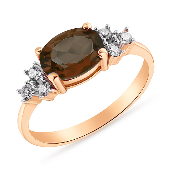 Золотое кольцо с кварцем и фианитами (арт. 152603Кд) – изображение 1