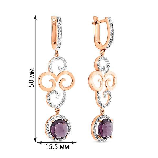 Золотые сережки-подвески с кварцем и фианитами (арт. 103265Пкф) – изображение 2