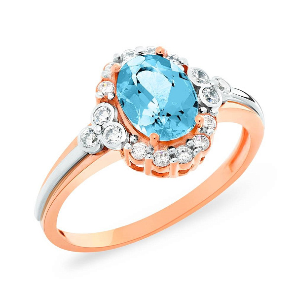 Золотое кольцо с кварцем и фианитами (арт. 140675ПсГф) – изображение 1