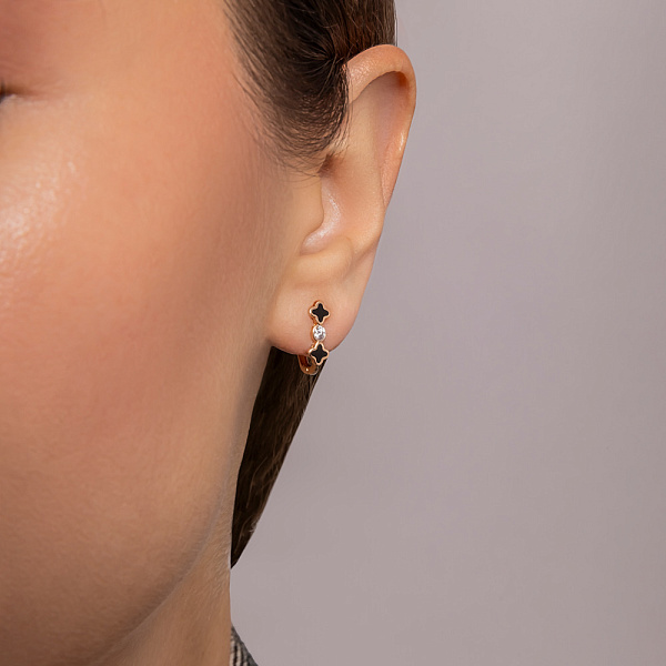 Сережки золотые с эмалью и фианитами (арт. 111124ч) – изображение 3