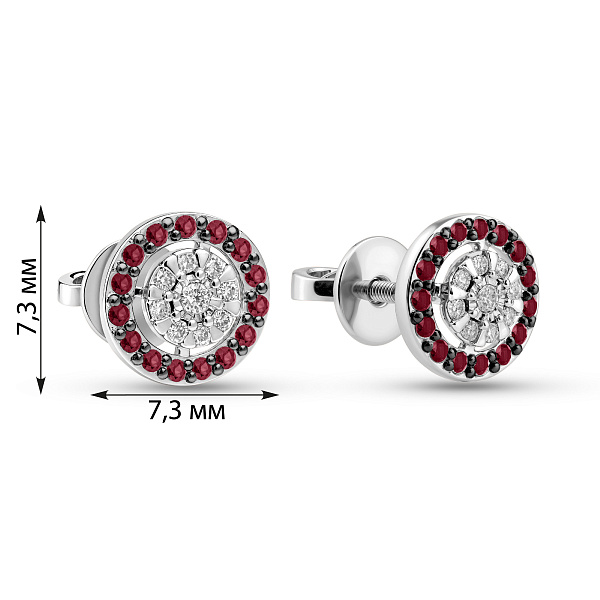 Сережки з білого золота з рубіном і діамантами (арт. Т011735бр) – зображення 2