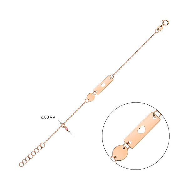 Браслет з золота з рожевим фіанітом (арт. 325460р) – зображення 4