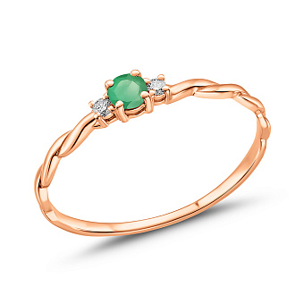 Кольцо золотое с изумрудом и бриллиантами (арт. К011359и)