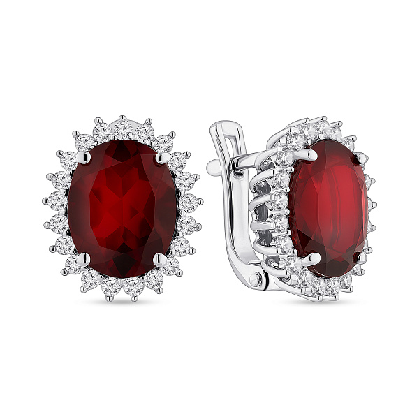 Срібні сережки з великим гранатом (арт. 7502/2191032Г) – зображення 1