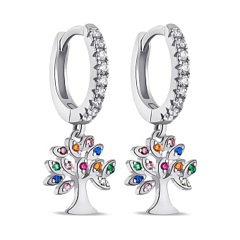 Серебряные серьги-кольца Дерево жизни с цветными альпинитами (арт. 7502/9164/10ацв)