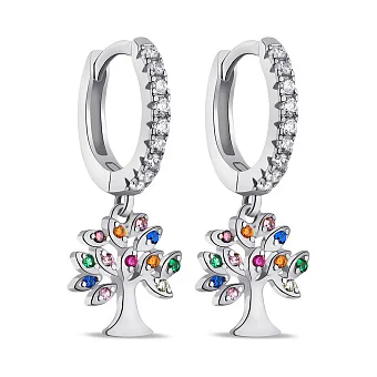 Срібні сережки-кільця Дерево життя з кольоровими альпінітами (арт. 7502/9164/10ацв)
