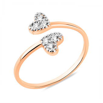 Безразмерное золотое кольцо Сердечки с фианитами (арт. 141253)