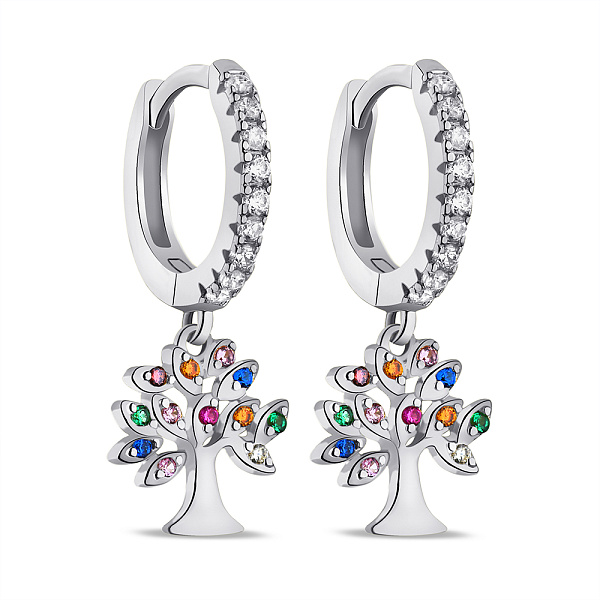 Серебряные серьги-кольца Дерево жизни с цветными альпинитами (арт. 7502/9164/10ацв) – изображение 1