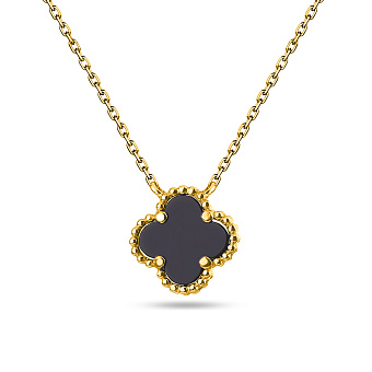 Колье "Клевер" из серебра с желтым родированием и ониксом (арт. 7507/470/15жо)