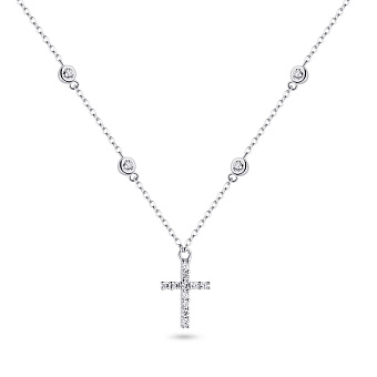 Серебряное колье с крестиком и фианитами (арт. 7507/1392)