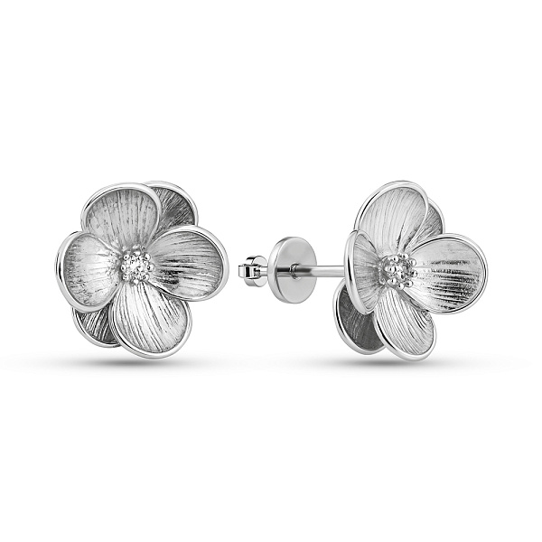 Серебряные серьги-пусеты Цветочки с фианитами (арт. 7518/2911р) – изображение 1
