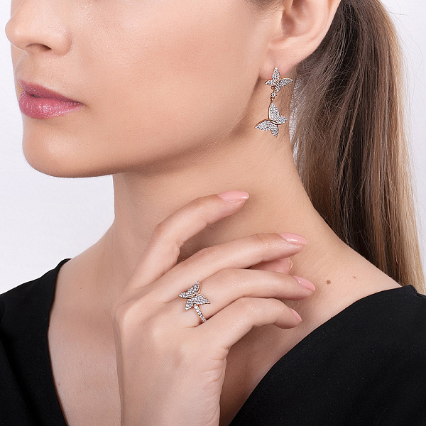 Золоті сережки підвіски «Метелики» з фіанітами (арт. 110150) – зображення 2