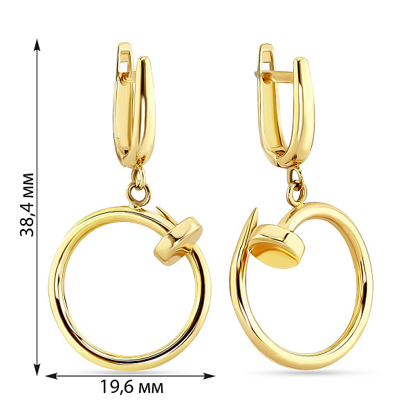 Золоті сережки-підвіски «Цвяхи» в жовтому кольорі металу (арт. 106874ж) – зображення 2