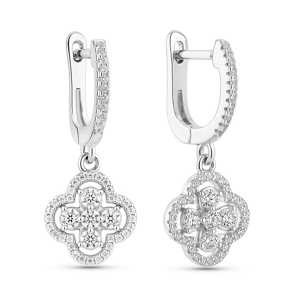 Серебряные серьги Клевер с фианитами (арт. 7502/10099) – изображение 1