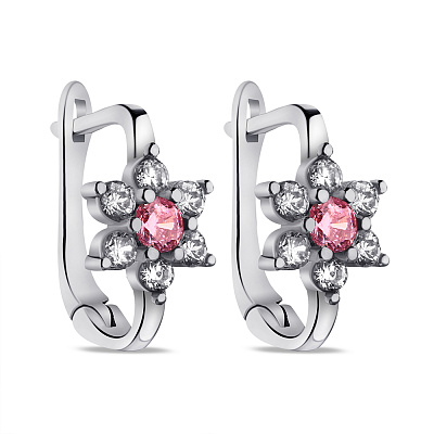 Срібні сережки з рожевими альпінітами і фіанітами (арт. 7502/9462ар)