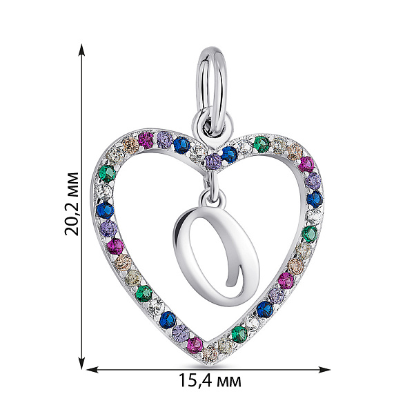 Серебряный подвес Сердце Буква О (арт. 7503/П2ФЦ/1185) – изображение 2