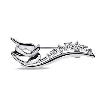 Серебряная брошь Птички с дорожкой из фианитов (арт. 7505/220)