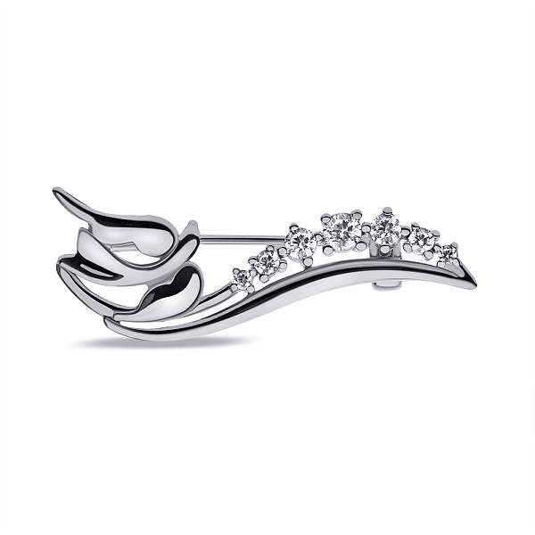 Серебряная брошь Птички с дорожкой из фианитов (арт. 7505/220) – изображение 1