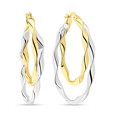 Подвійні сережки-кільця з жовтого і білого золота  (арт. 108696жб)