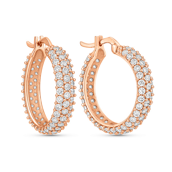 Серьги-кольца из красного золота с фианитами (арт. 100949/20) – изображение 1