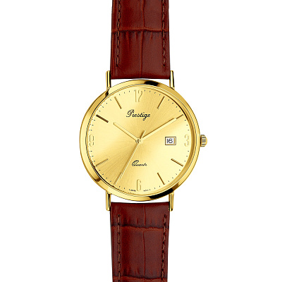 Наручний золотий годинник зі шкіряним ремінцем (арт. 260223ж)