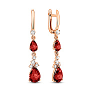 Фото Золотые серьги подвески с гранатом и фианитами (арт. 111119Пкф)