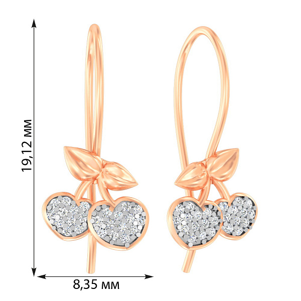 Дитячі золоті сережки «Вишеньки» з фіанітами (арт. 110488) – зображення 5