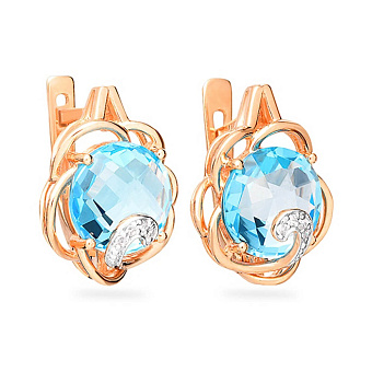 Фото Золотые серьги с топазом и фианитами (арт. 110423Пг)