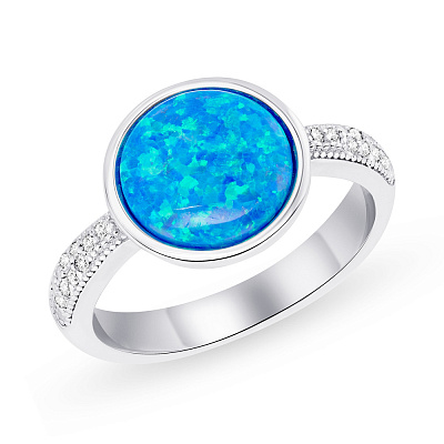 Кольцо из серебра с голубым опалом и фианитами  (арт. 7501/5628Пос)