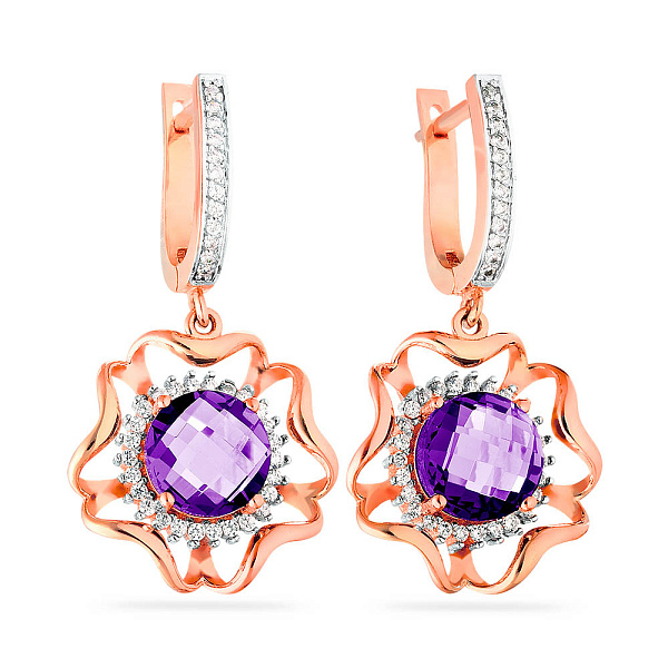 Золотые серьги подвески с кварцем и фианитами (арт. 102971Пкф) – изображение 1