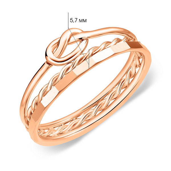 Кольцо "Узелок" из золота без камней (арт. 140993) – изображение 3