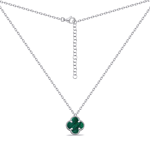 Срібне кольє Конюшина з малахітом (арт. 7507/1160/10млх) – зображення 2