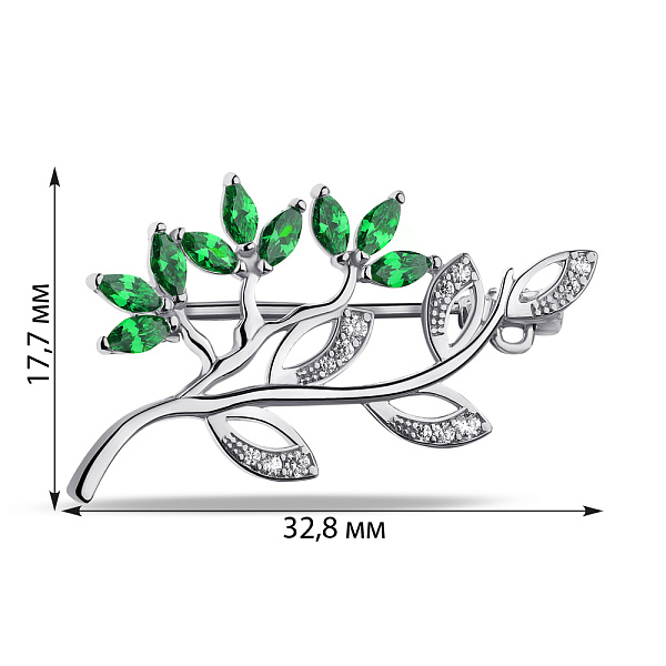 Срібна брошка зі смарагдами та фіанітами (арт. 7505/660Измбп) – зображення 2