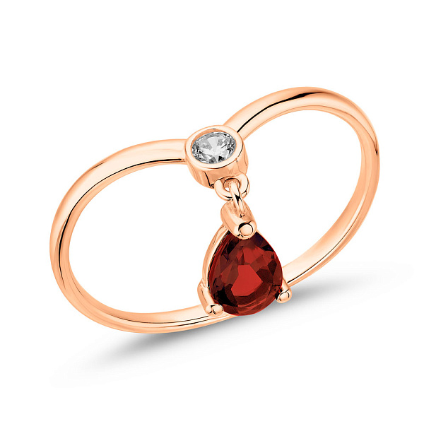 Золотое кольцо с гранатом с подвеской (арт. 141273Пк) – изображение 1