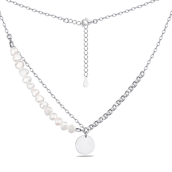Подвійне срібне кольє з перлинами і з монеткою (арт. 7507/1544жб) – зображення 2