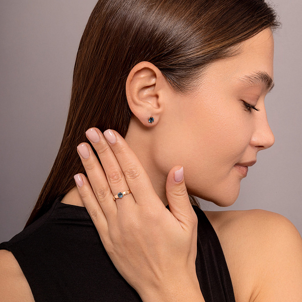 Пусеты из красного золота с топазом лондон (арт. 110814Пл) – изображение 3