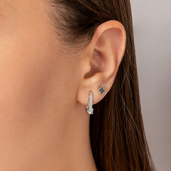 Золоті сережки з чорними діамантами (арт. Т011549005бч) – зображення 2