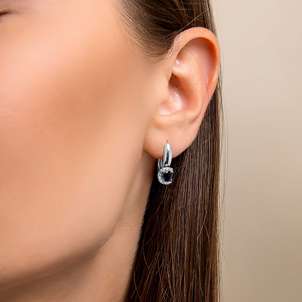 Серьги золотые с бриллиантами и сапфиром (арт. 2191986202с) – изображение 2